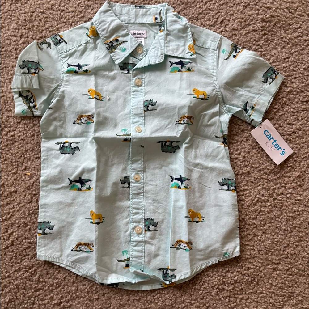 Carter's Kids Dinosaur Button-Up Shirt - Mint Green